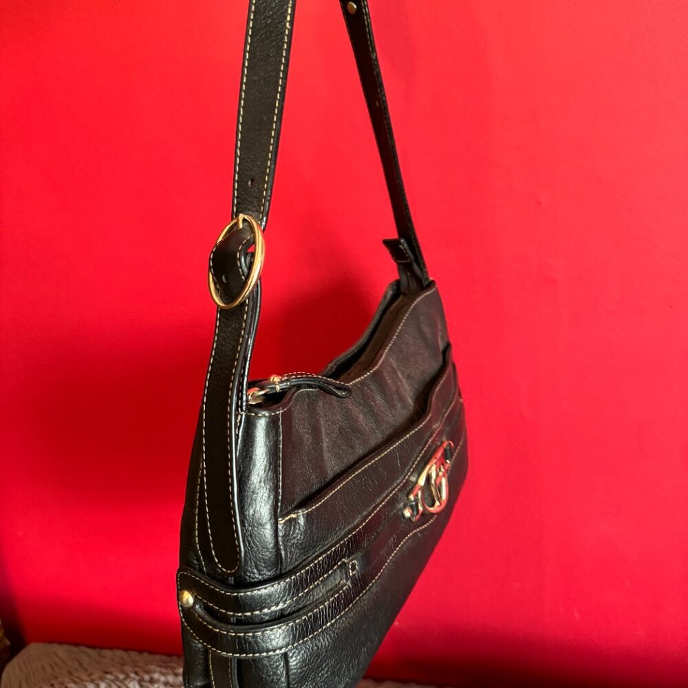 Etienne Aigner Black Leather Shoulder Bag / 3 Compartments - Picture 3 of 7